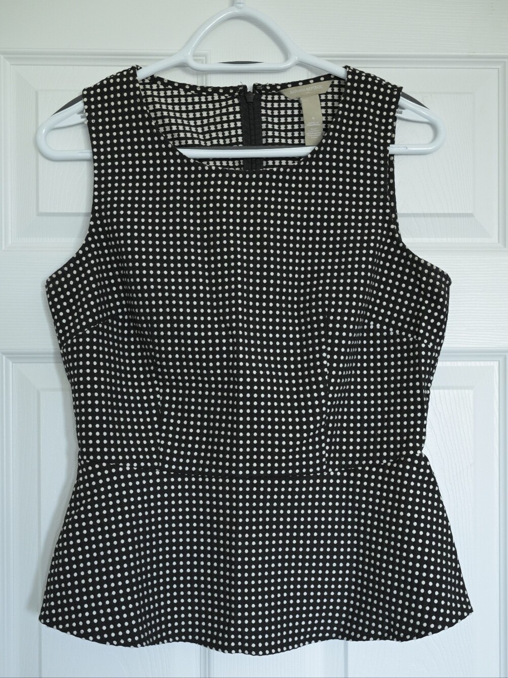 Banana Republic Black and White Polka Dot Peplum Shell